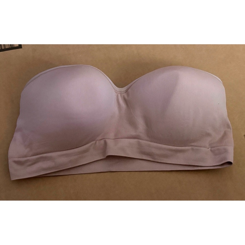 Yummie Bandeau Bra Womens Large Beige Good Seamless Strapless Molded Cup